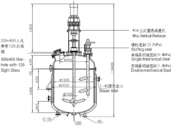 KF系列-1500L搪玻璃反應(yīng)釜(反應(yīng)罐)設(shè)計圖紙
