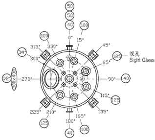 KF系列-1500L搪玻璃反應(yīng)釜(反應(yīng)罐)管口參數(shù)