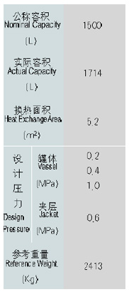 KF系列-1500L搪玻璃反應(yīng)釜(反應(yīng)罐)設(shè)計參數(shù)